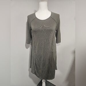 Altar'd State 3/4 Sleeve Taupe Flowy Midi Dress With Gold Zipper Detail On Back